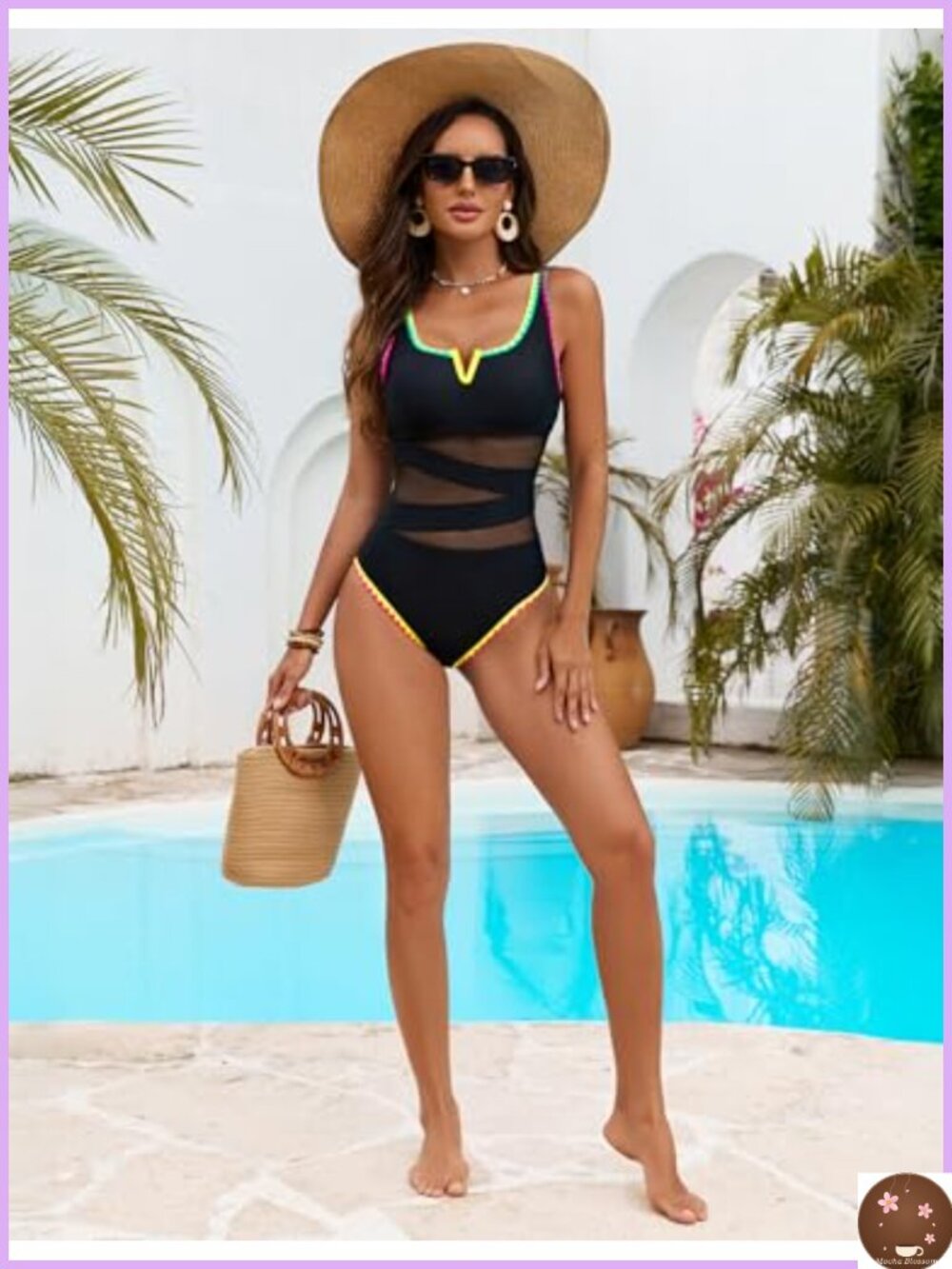 Women's One-Piece Swimsuit Mesh Tummy Control Adjustable Straps UPF 50+ - Picture 5 of 6